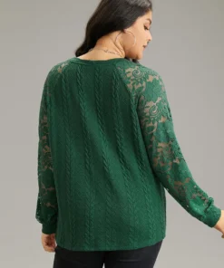 Guipure Lace Cable Knit Raglan Sleeve Sweatshirt -Clothing Shop 386178071 hj