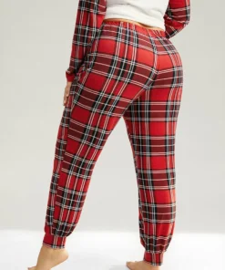 Christmas Plaid Elastic Waist Sleep Bottoms -Clothing Shop 386617620 wn