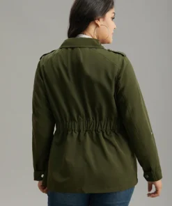 Solid Elastic Waist Zipper Fly Flap Pocket Coat 12 Solid Elastic Waist Zipper Fly Flap Pocket Coat -Clothing Shop 38692651 ey