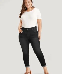 Very Stretchy Pocket Dark Wash Roll Hem Jeans -Clothing Shop 387479391 ho