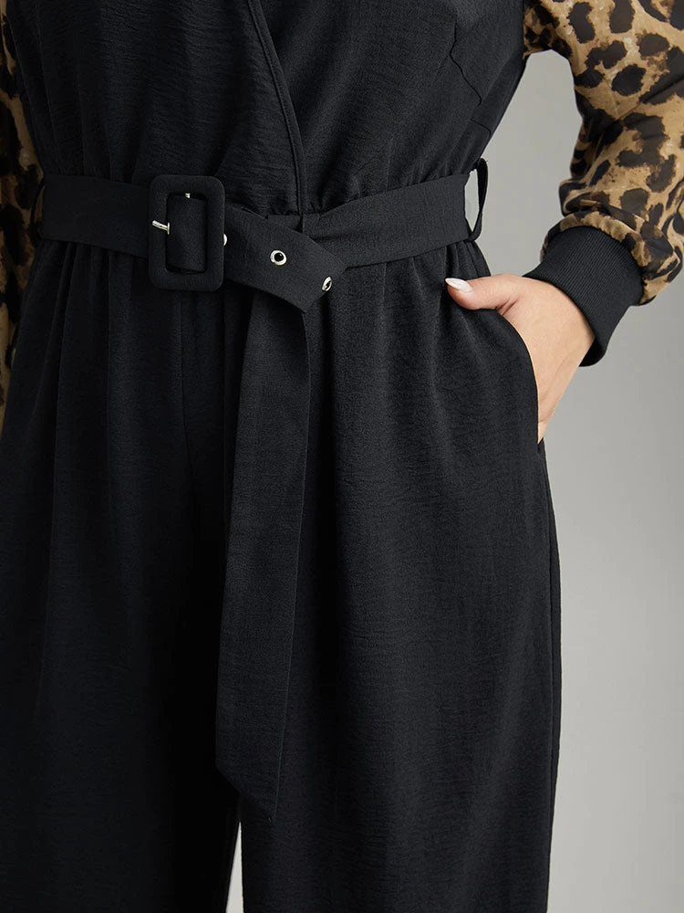 Leopard Patchwork Wrap Buckle Detail Belted Jumpsuit 8 Leopard Patchwork Wrap Buckle Detail Belted Jumpsuit - Image 6