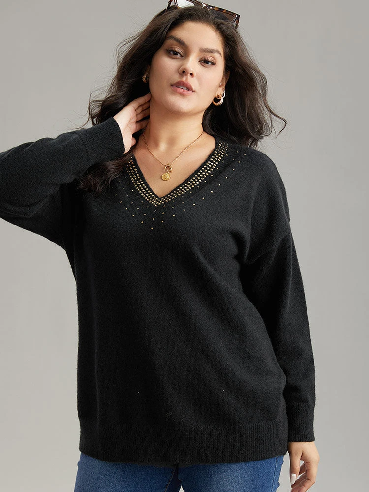 Anti-Pilling Rhinestone Drop Shoulder Pullover 3 Anti-Pilling Rhinestone Drop Shoulder Pullover