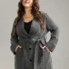 Tweed Button Fly Belted Lapel Collar Coat -Clothing Shop 388829393 bj