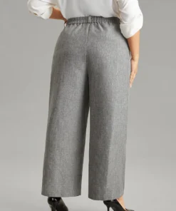 Heather Flap Detail Elastic Waist Wide Leg Pants -Clothing Shop 39031812 db