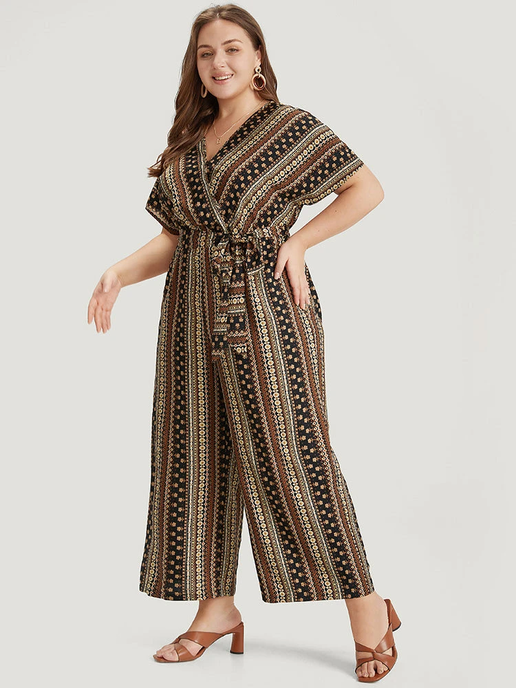 Bandana Print Surplice Neck Belted Ruffle Sleeve Jumpsuit 5 Bandana Print Surplice Neck Belted Ruffle Sleeve Jumpsuit - Image 3