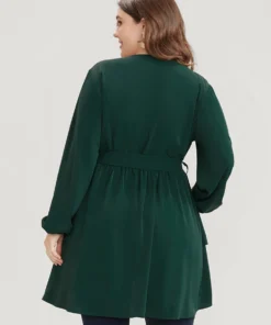 Solid Surplice Neck Belted Asymmetrical Hem Blouse 13 Solid Surplice Neck Belted Asymmetrical Hem Blouse -Clothing Shop 390921543 fa