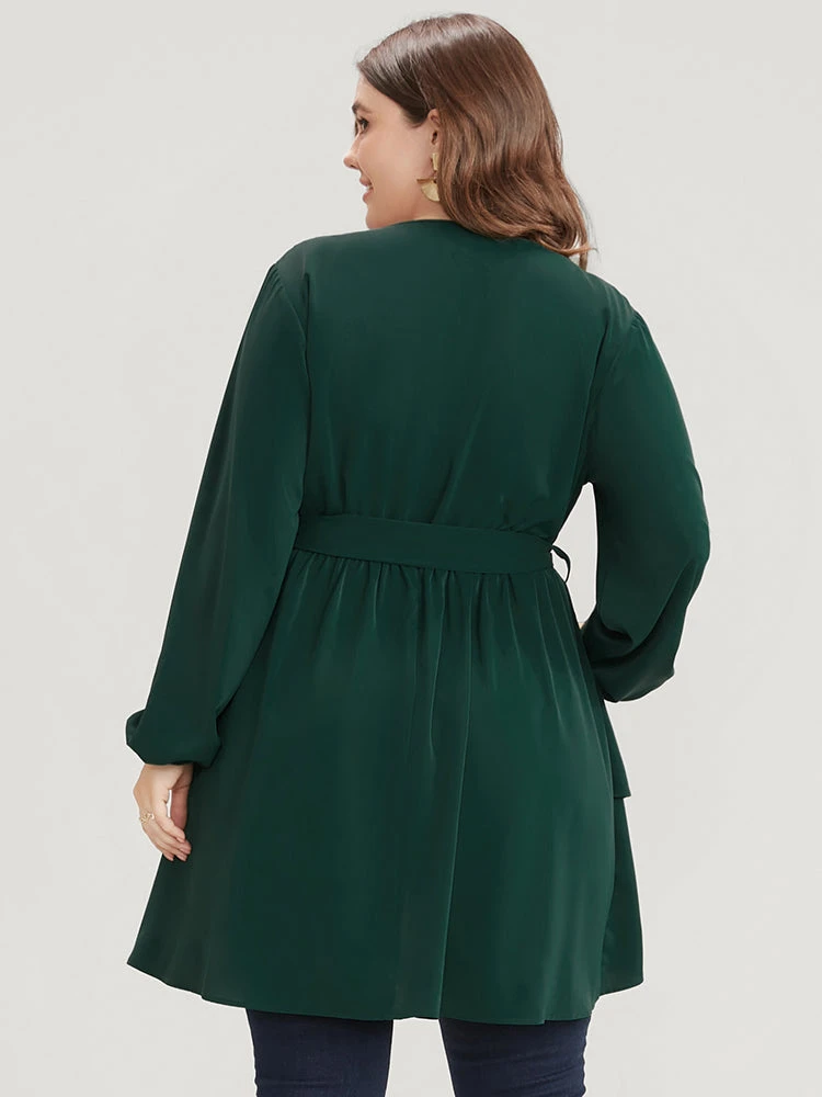 Solid Surplice Neck Belted Asymmetrical Hem Blouse 7 Solid Surplice Neck Belted Asymmetrical Hem Blouse - Image 5