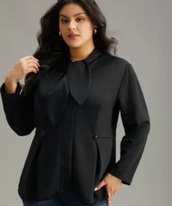 Anti-Wrinkle Plain Button Detail Asymmetrical Ties Blazer