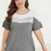 Two Tone Lace Insert Sleep Top -Clothing Shop 391226279 co