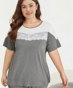 Two Tone Lace Insert Sleep Top