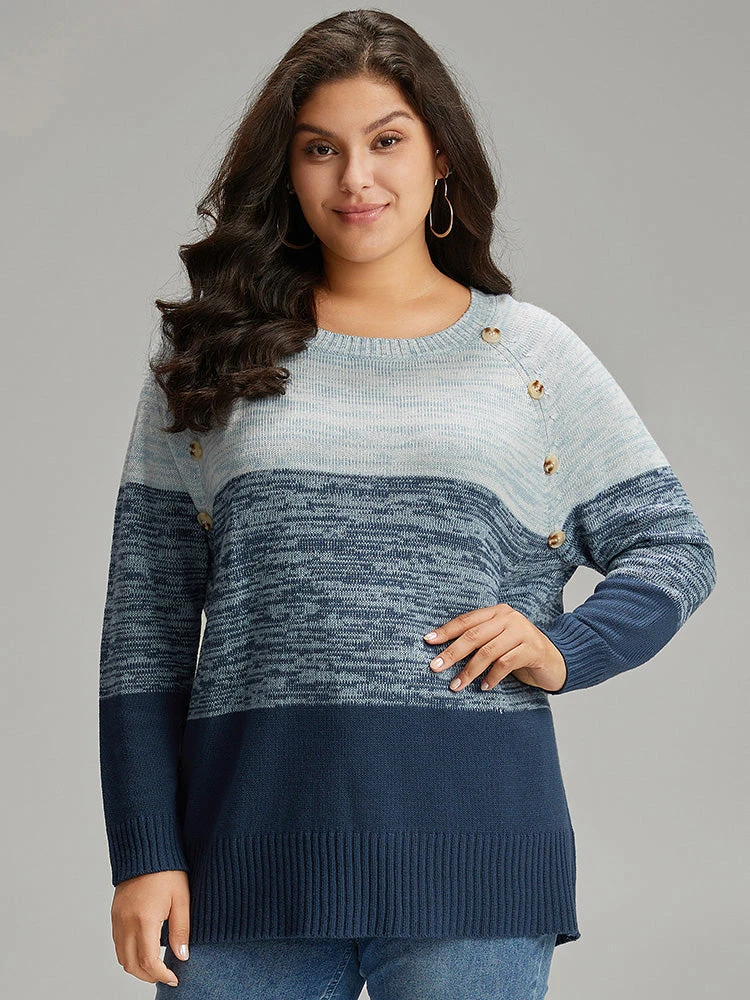 Colorblock Contrast Heather Button Detail Pullover 5 Colorblock Contrast Heather Button Detail Pullover - Image 3