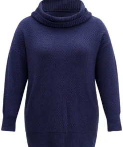 Solid Turtle Neck Split Side Pullover -Clothing Shop 391631479 ex