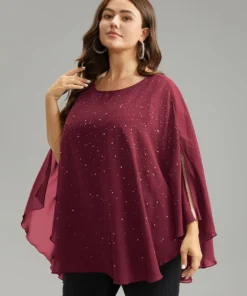 Chiffon Rhinestone Split Dolman Sleeve Blouse -Clothing Shop 391818433 dd 21120564 5be6 4172 9fc0 ffe3c8ca3477