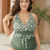 Floral Patchwork Ruffle Trim Knotted Front One Piece Swimsuit -Clothing Shop 391834947 sp d16cf4af 5c1c 497d 9ff5 a65856e7c84e