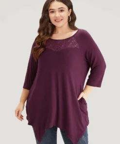 Supersoft Essentials Contrast Lace Asymmetrical Hem T-shirt