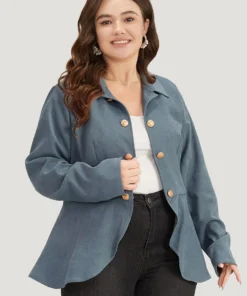 Plain Metal Button Detail Asymmetrical Hem Pleated Jacket -Clothing Shop 393205525 wv