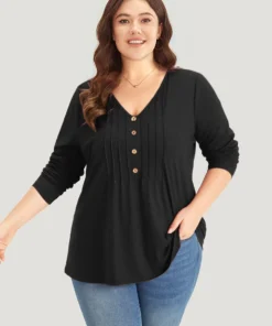 Plain V Neck Line Button Detail T-shirt 23 Plain V Neck Line Button Detail T-shirt -Clothing Shop 393327030 xl