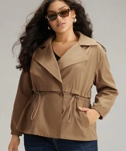 Solid Lapel Collar Drawstring Button Detail Coat 19 Solid Lapel Collar Drawstring Button Detail Coat -Clothing Shop 393803088 kw