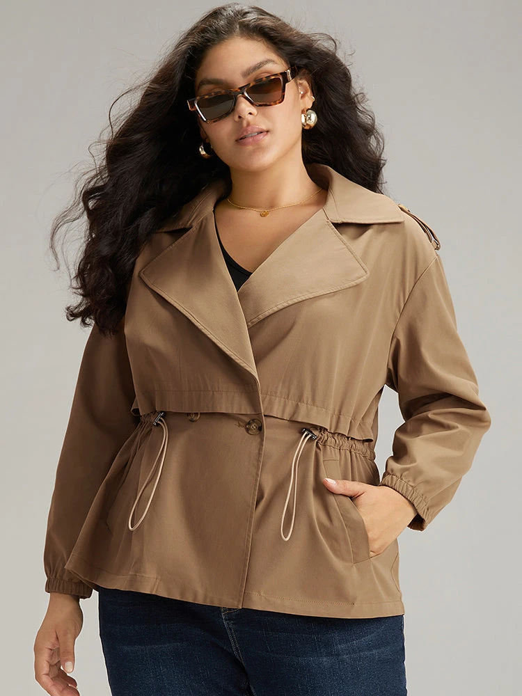 Solid Lapel Collar Drawstring Button Detail Coat 9 Solid Lapel Collar Drawstring Button Detail Coat - Image 7