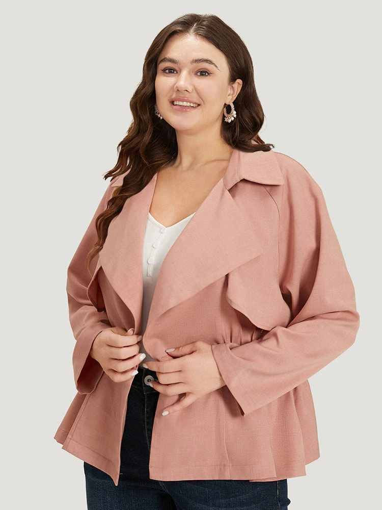 Solid Button Up Elastic Waist Lapel Collar Coat 4 Solid Button Up Elastic Waist Lapel Collar Coat - Image 2