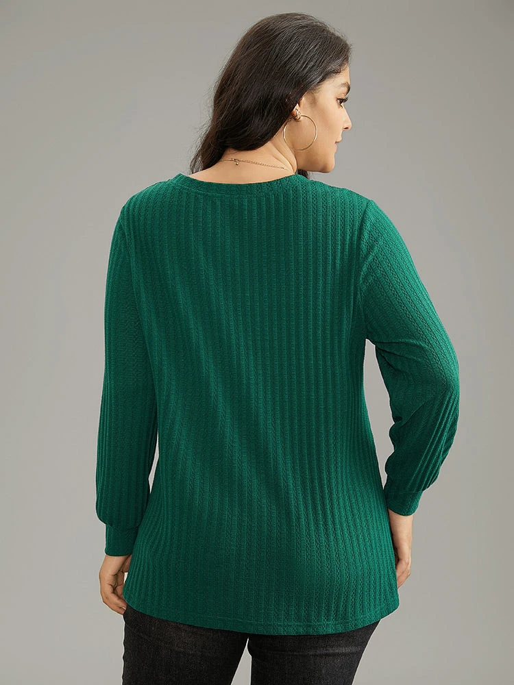 Plain Texture V Neck Jacquard T-shirt 4 Plain Texture V Neck Jacquard T-shirt - Image 2