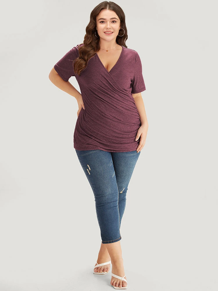 Solid Heather Overlap Collar Gathered T-shirt 17 Solid Heather Overlap Collar Gathered T-shirt - Image 15