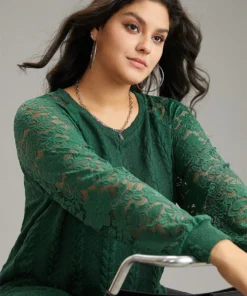 Guipure Lace Cable Knit Raglan Sleeve Sweatshirt -Clothing Shop 394830467 jc