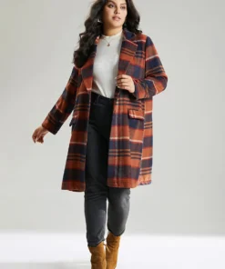 Lapel Collar Plaid Pocket Button Up Coat 13 Lapel Collar Plaid Pocket Button Up Coat -Clothing Shop 395043173 ik