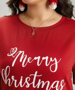 Christmas Print Round Neck T-shirt 25 Christmas Print Round Neck T-shirt -Clothing Shop 395846288 cm