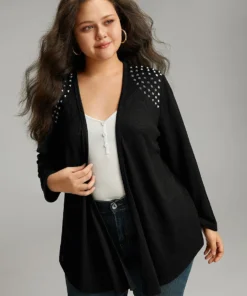 Plain Rivets Detail Open Front Asymmetrical Hem Kimono -Clothing Shop 396013512 mx 854e2d74 46ad 48db ac8d 7a8a8b7ac83b