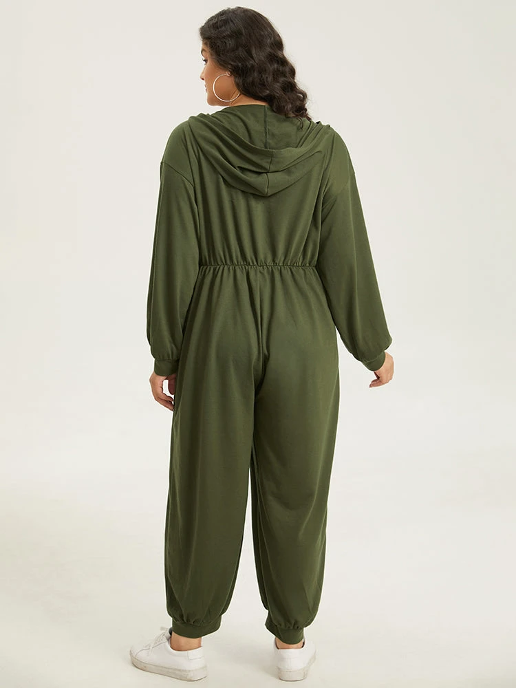 Solid Half Zip Hooded Gathered Jumpsuit 5 Solid Half Zip Hooded Gathered Jumpsuit - Image 3
