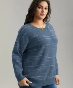 Supersoft Essentials Asymmetrical Striped Round Neck Pullover -Clothing Shop 397130744 yd a08dabfd e43a 47c1 92fb e83b0615215e