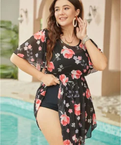 Floral Mesh Ruffle Sleeve Cut Out Adjustable Straps Swim Dress -Clothing Shop 397790562 du 31b620fc f309 441b 80d6 cdbf982299bd