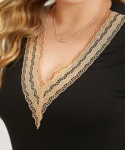 Contrast Lace Patchwork V Neck Bodysuit -Clothing Shop 398354462 fu