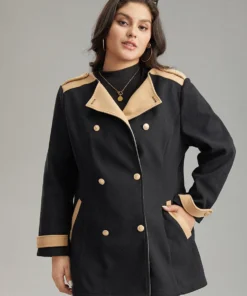 Lapel Collar Patchwork Double Breasted Pocket Coat 18 Lapel Collar Patchwork Double Breasted Pocket Coat -Clothing Shop 39878885 ji
