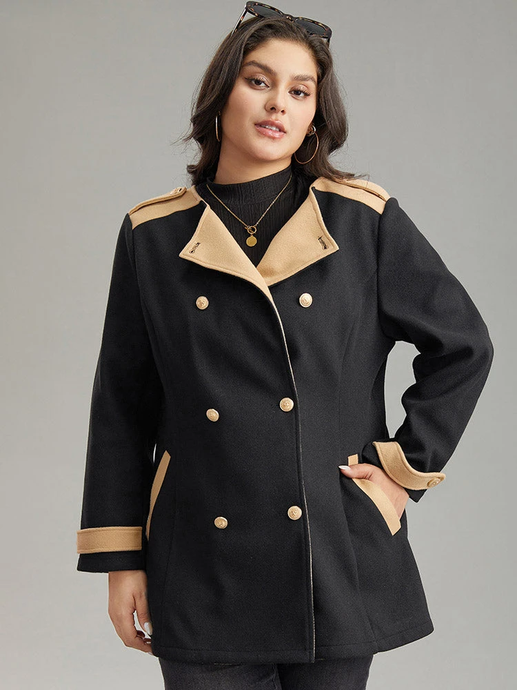 Lapel Collar Patchwork Double Breasted Pocket Coat 9 Lapel Collar Patchwork Double Breasted Pocket Coat - Image 7