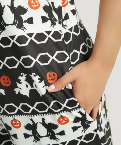 Halloween Witch & Pumpkin Pattern Striped Jumpsuit -Clothing Shop 398911823 tw