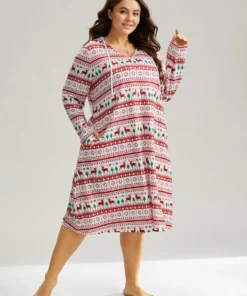 Christmas Elk Hooded Drawstring Pocket Sleep Dress -Clothing Shop 399209313 ye