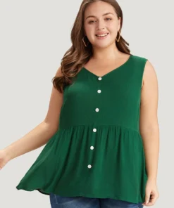 Plain Flutter Hem Button Detail Tank Top