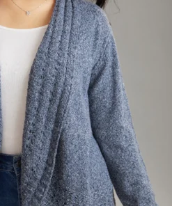 Solid Heather Lapel Collar Arc Hem Cardigan -Clothing Shop 399935479 zs