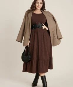 Solid Pocket Rib Knit Ruffle Hem Dress Without Belt -Clothing Shop 3 cb6a36e9 8aba 4396 b017 73f31c4406f2