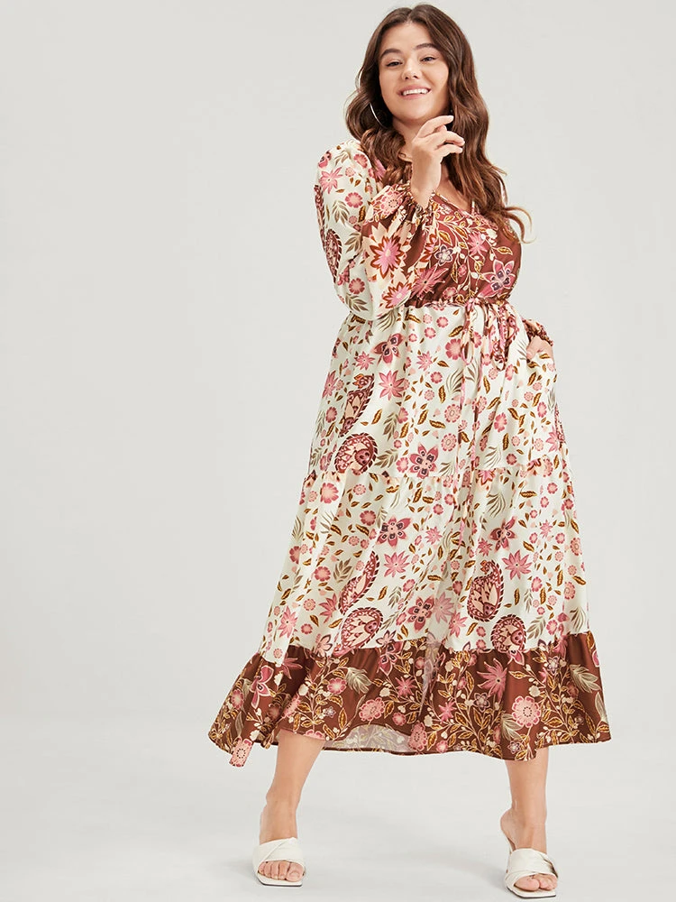 Floral Lantern Sleeve Pocket Split Tie Flutter Midi Dress 6 Floral Lantern Sleeve Pocket Split Tie Flutter Midi Dress - Image 4