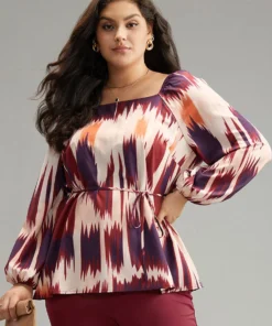 Tie Dye Print Ties Square Neck Blouse