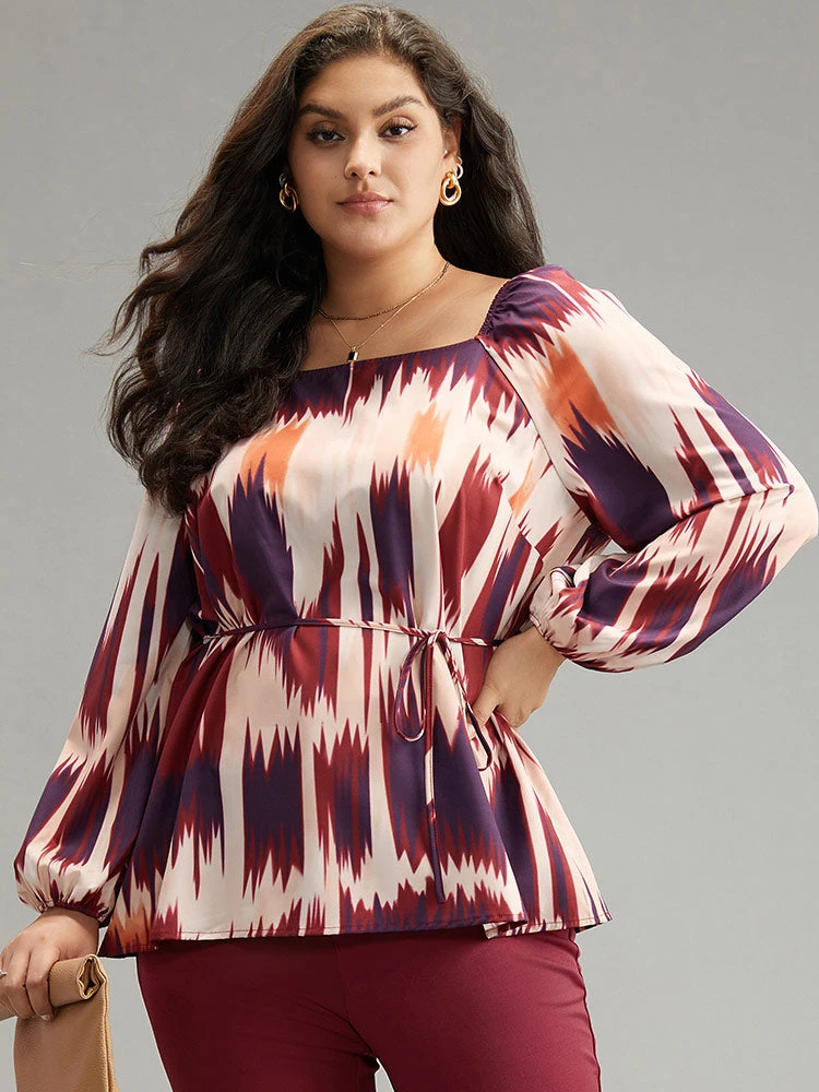 Tie Dye Print Ties Square Neck Blouse 3 Tie Dye Print Ties Square Neck Blouse