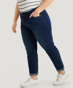 Plain Roll Hem Zipper Fly Jeans -Clothing Shop 400621068 al