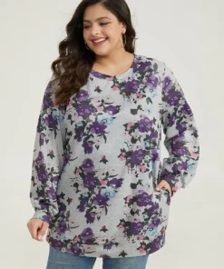 Floral Print Pocket Sweatshirt -Clothing Shop 400856998 bp