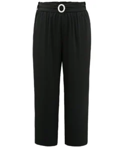 Static-Free Solid Glitter Buckle Detail Belted Pants -Clothing Shop 401278989 ne