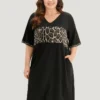 Supersoft Essentials Leopard Print Patchwork Pocket V Neck Dress