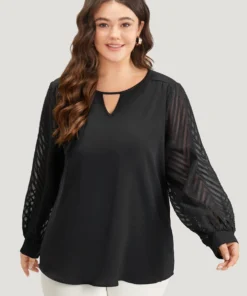 Plain Keyhole Lace Patchwork Lantern Sleeve Blouse -Clothing Shop 40198288 na 0223a4db 63fc 423d 889a 58380ee7367b