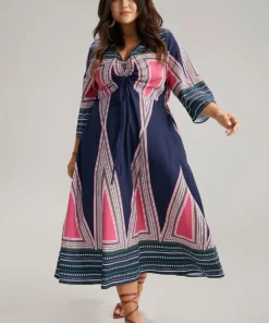 Bandana Geometric Print Drawstring Ruched Dress